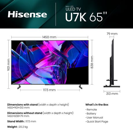 Hisense 65 U7K 144Hz 4K Smart Mini-LED ULED TV with Quantum Dot & HDR10+, Shop Today. Get it Tomorrow!
