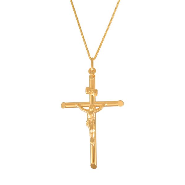 Art Jewellers - 9ct Yellow Gold 48mm Crucifix Pendant with Chain