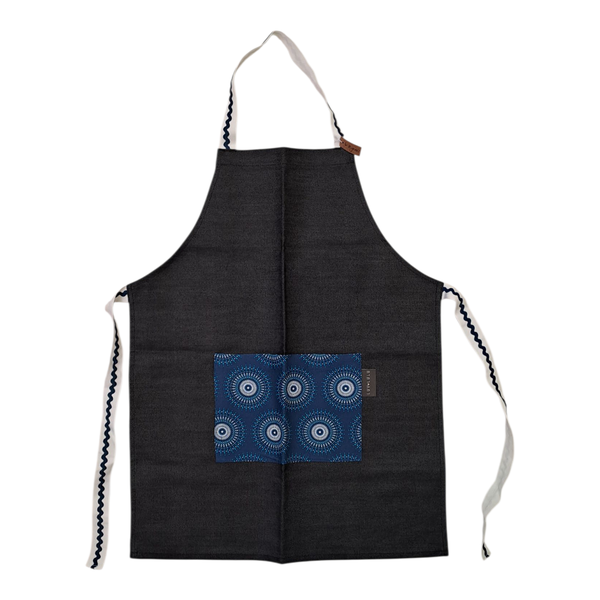 Gift Emporium Shweshwe Kids Apron - Blue &amp; White Floral Pattern