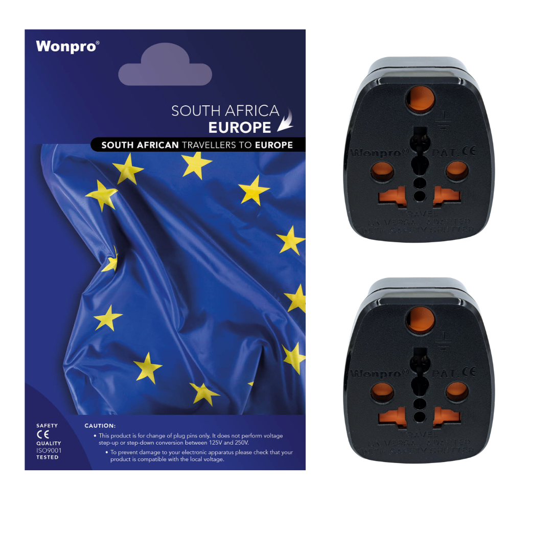 Travel Adapter SA To Euro (Pack Of 2 Adapters)