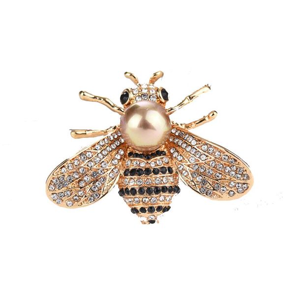 Honey Bee Brooch - Crystal, Shell Pearl. Gold Tone. Fashion Insect