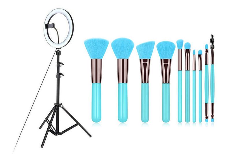 Everglitz LED Light Ring with Tripod and Vibrant 10pc Neon Brush Set Combo