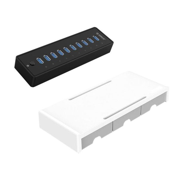 Orico - 3 Drawer Monitor Stand Riser &amp; 10 Port High speed USB 3.0 Hub