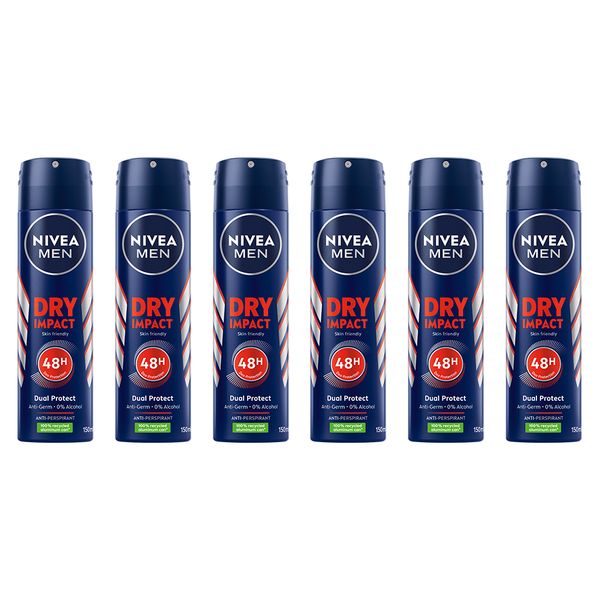 NIVEA MEN DEEP Dry Impact Anti-perspirant Deodorant Spray, 6x150ml