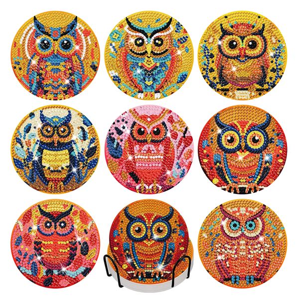 Set Of 8 With Holder Colourful Owl image
