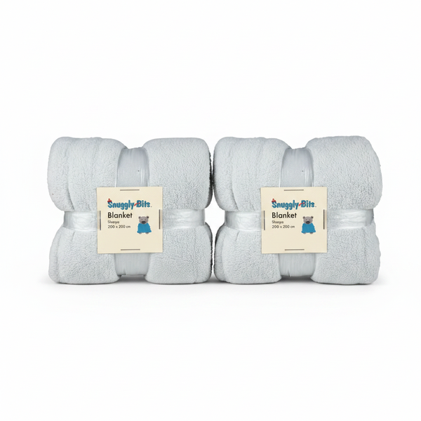Snuggly Bits Soft Sherpa Blanket 200 cm x 200 cm -Grey - 2 Pack