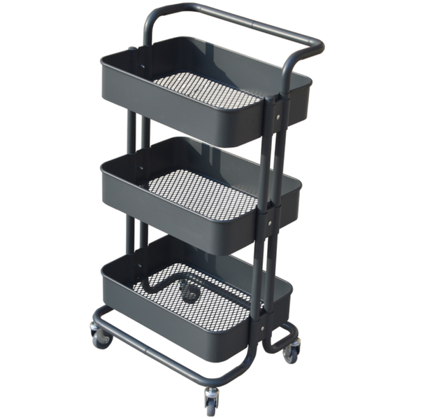 3 Tier Anchor Grey Metal Storage Trolley Multi-functional Trolley Cart