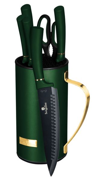 Berlinger Haus 7-Piece Non-Stick Knife Set with Steel Stand - Emerald Green