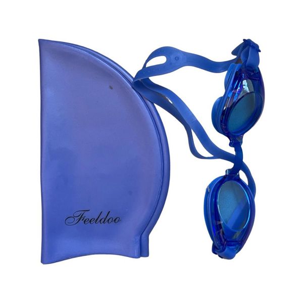 Swimming Cap with Goggles- Dark Blue