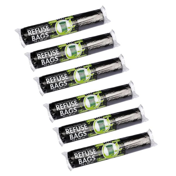 Biodegradable Black Refuse Bags 75cm x 90cm (10 Bags per Roll) Pack of 2