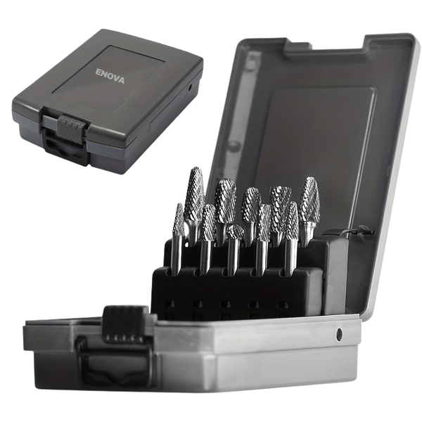 Enova Carbide Burr Set Rotary Tools Attachment Kit - Silver - 10Piece