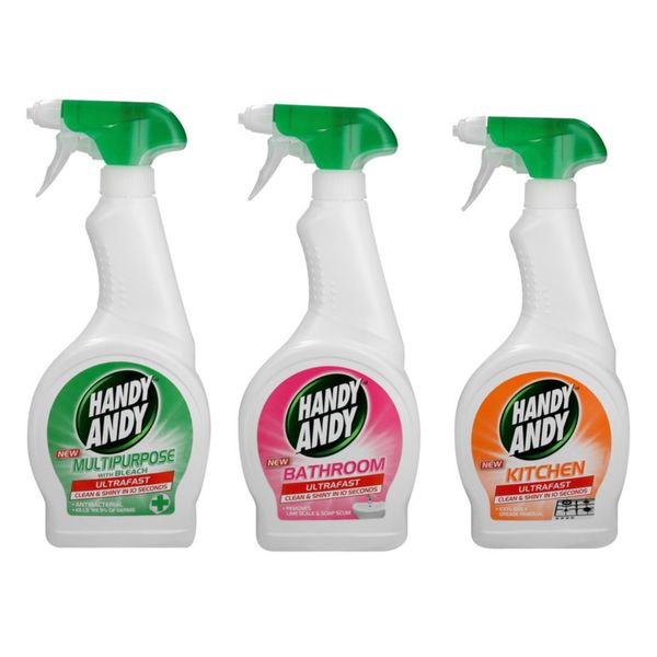 Handy Andy Sprays - Kitchen &amp; Bathroom &amp; Multipurpose - 3 x 500ml