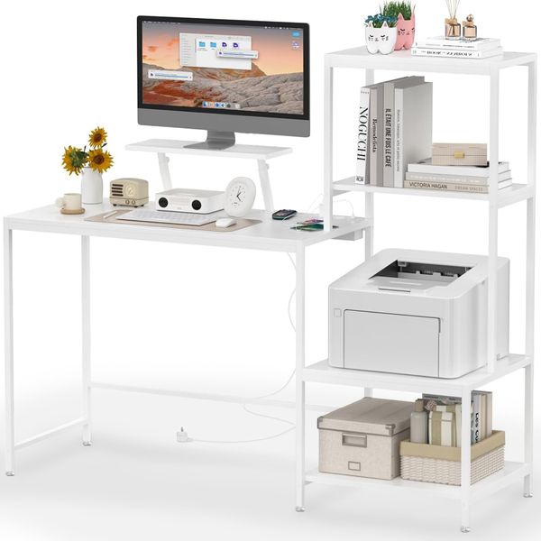 Work Desk with Stand Home Office Table Computer Desk Charging Outlets