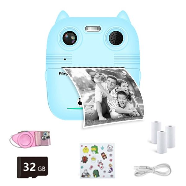 Instant Printing Kids Cameras with 3 Rolls of Printing Paper+32G memorycard