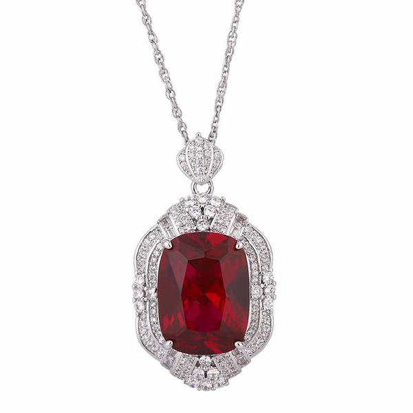 ZELTRYN Oversized Cushion Cut Ruby Halo Statement Pendant Necklace