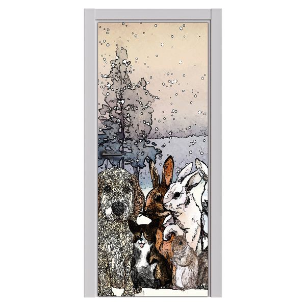 Decoupage Tear Resistant Transfers - Winter Animal Friends in the Snow Door