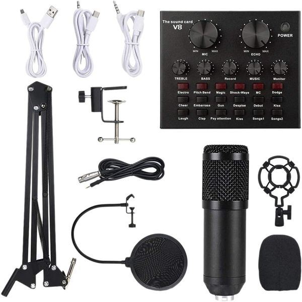 BM800 Microphone Kit with V8 Sound Card Studio Condenser Microphone Black