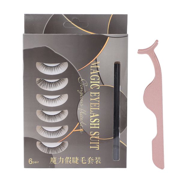 Magnetic Eyelashes Eyeliner Kit 6 Pairs False Lashes Liquid with Tweezers