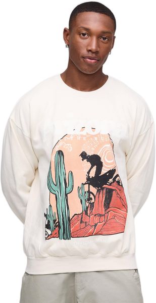 boohooMAN - Men's Western Arizona Graphic Washed Sweatshirt - Ecru