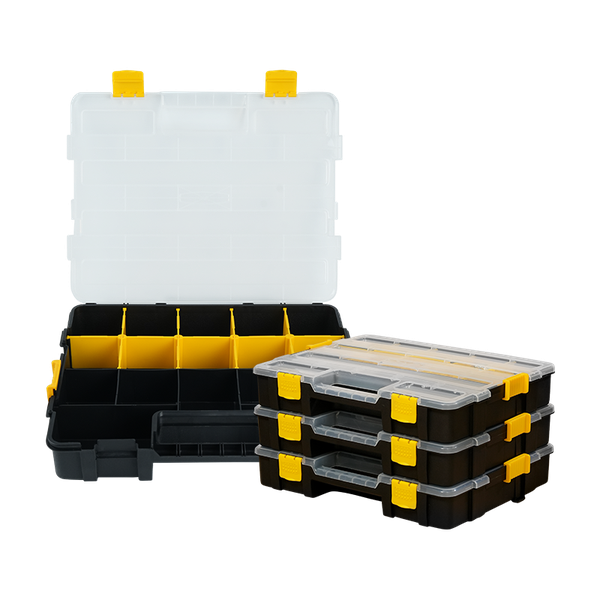 Deli Stackable 15-Inch Parts Organizer Box, 17-Compartment Plastic Case