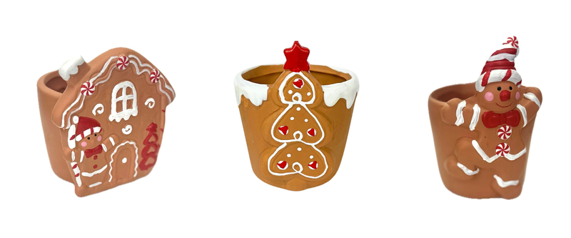 Set of 3 Mini Gingerbread Christmas Decorative Vases