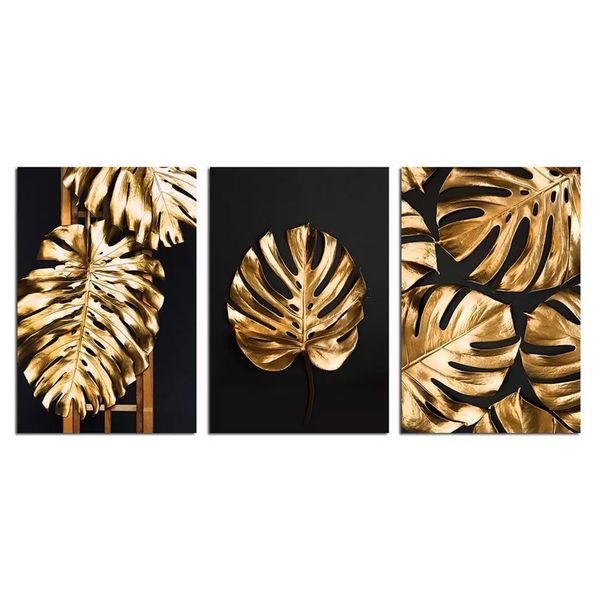 Gold, Black Cotton Canvas cm Botanical Wall Art