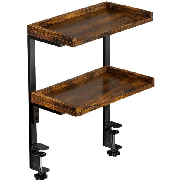 2Tier Clamp On Desk Shelf Wood Shelving Unit Desk Organizer for Office Desk