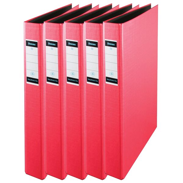 Donau A4 Ring Binder File 30mm - 2 ring, Red (Pack of 5)
