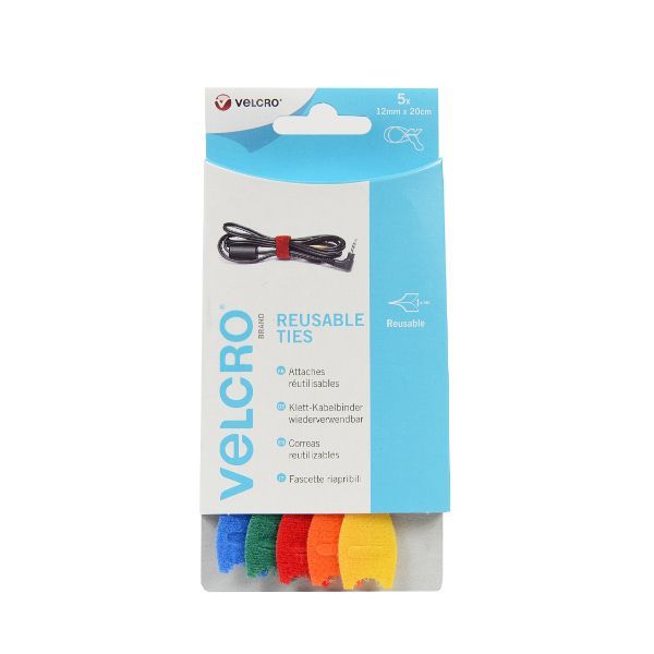 VELCRO® Brand Reusable Ties 12mm x 20cm x 5 mulit