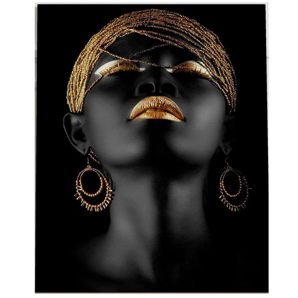 Black, Brown Cotton Canvas cm Fashion Wall Art Woman with Gold Accessories