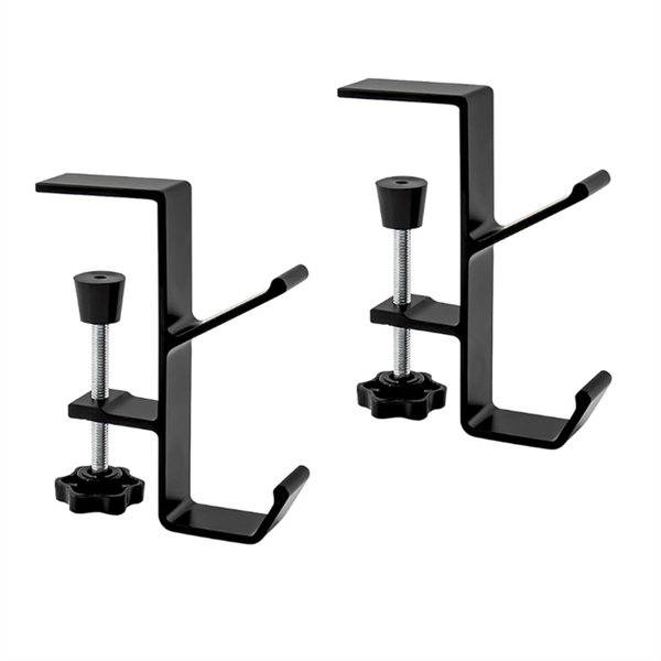 2pcs Desk Mount Bag Holder Hook Clamp-On Backpack Hanger Black