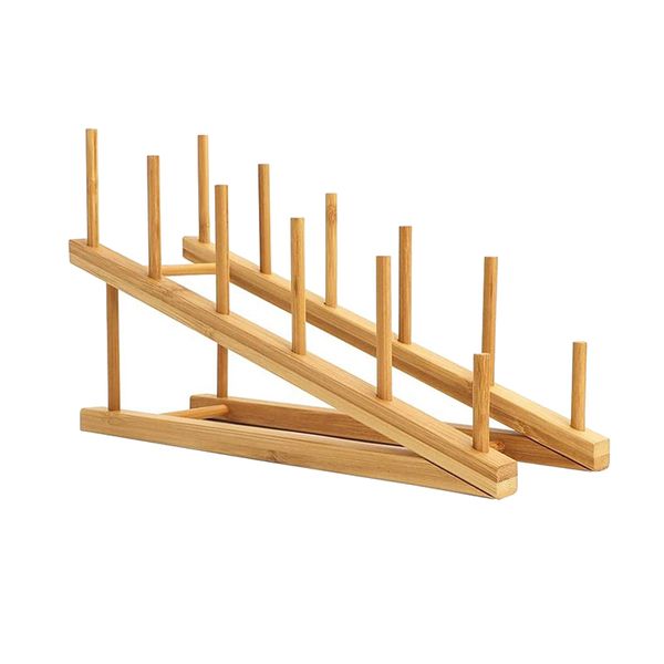 Bamboo Wooden Dish Rack Stand Pot Lid Holder