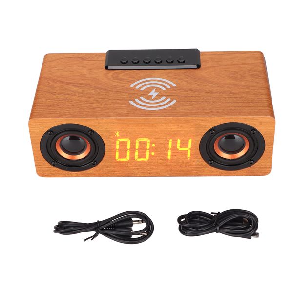 Wireless Bluetooth Speaker 10W Charging Retro Alarm Clock Light Walnut