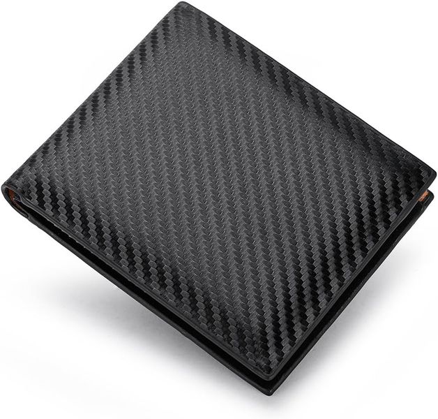 Men's Leather Wallet, Slim Bifold with ID Window, Carbon Fiber Wallet