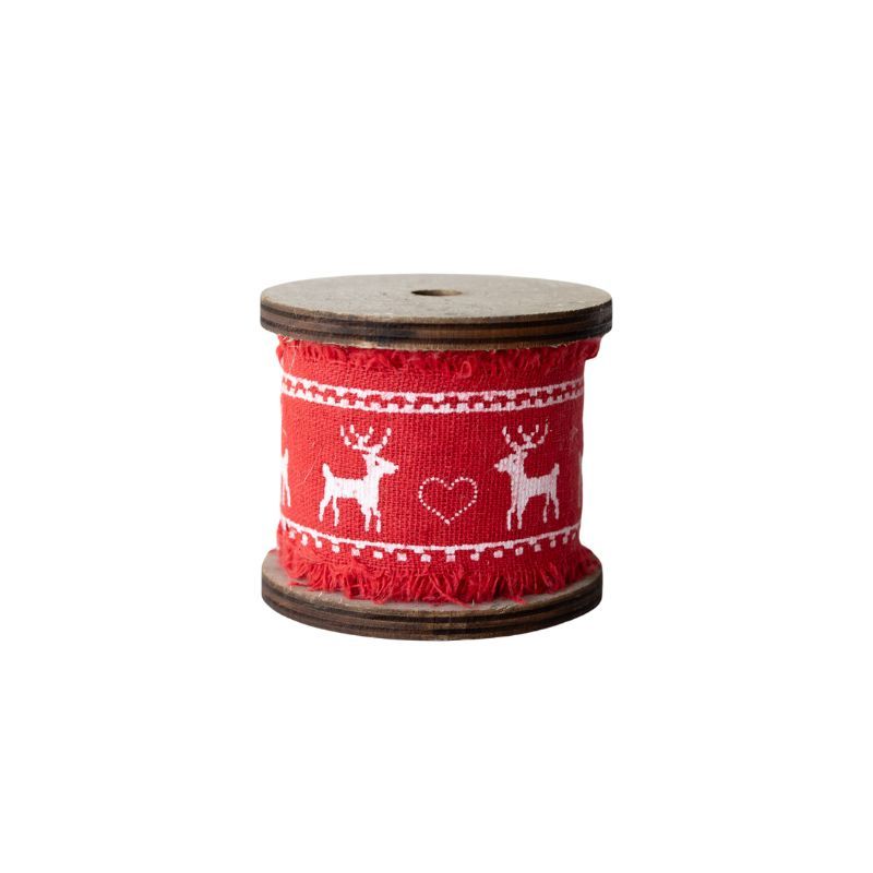 Nordic Scandinavian Reindeer Red & White Christmas Decorative Gift Ribbon