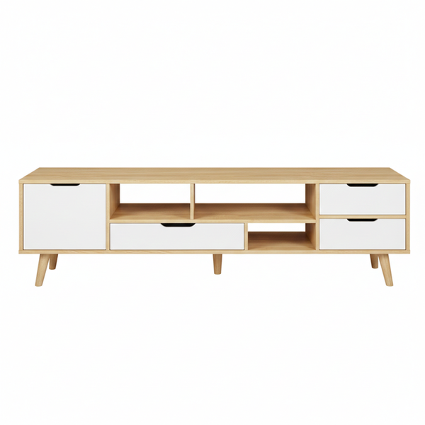 TV Stand with Storage - Scandinavian Design Cabinet - Brown and White