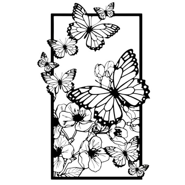Butteflies &amp; Lillies Black Wall Art Stencil
