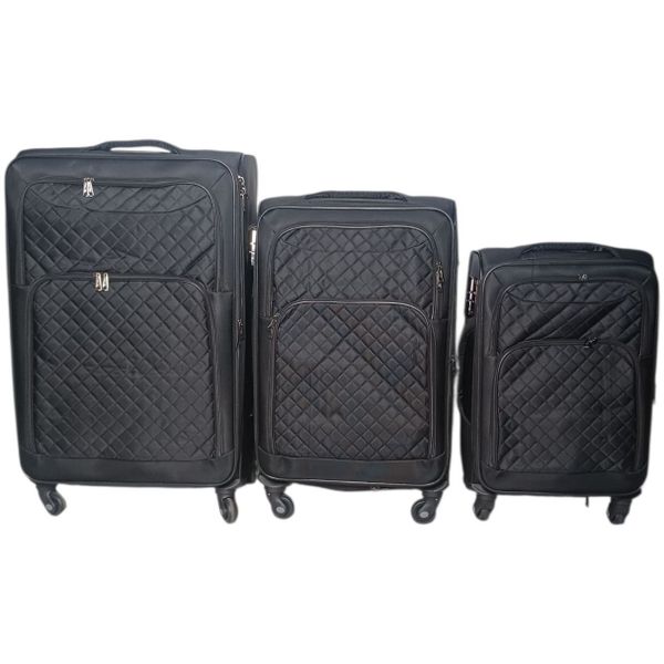 3-Piece Expandable Soft Fabric Luggage Set - Black