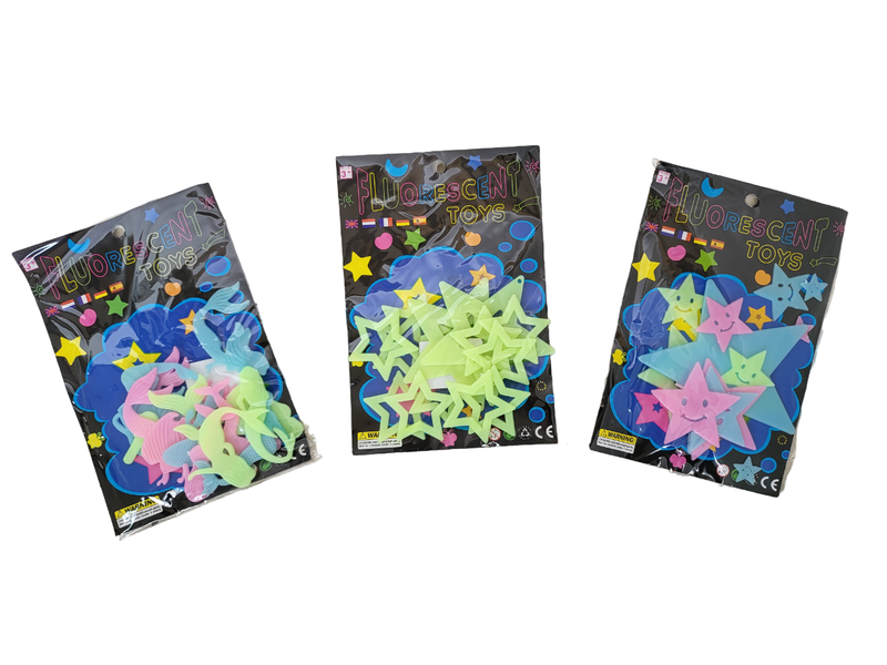 Glow in Dark Florescent Stars and Shapes For Decor - 3 x Packs