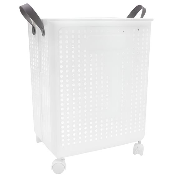 PP Foldable Laundry Hamper Basket with Wheels for Household - White