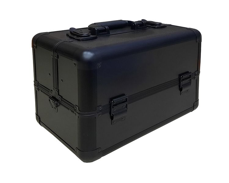 Aluminum Makeup Organizer Jewellery Cosmetic Box with 4 Trays - Matte Black