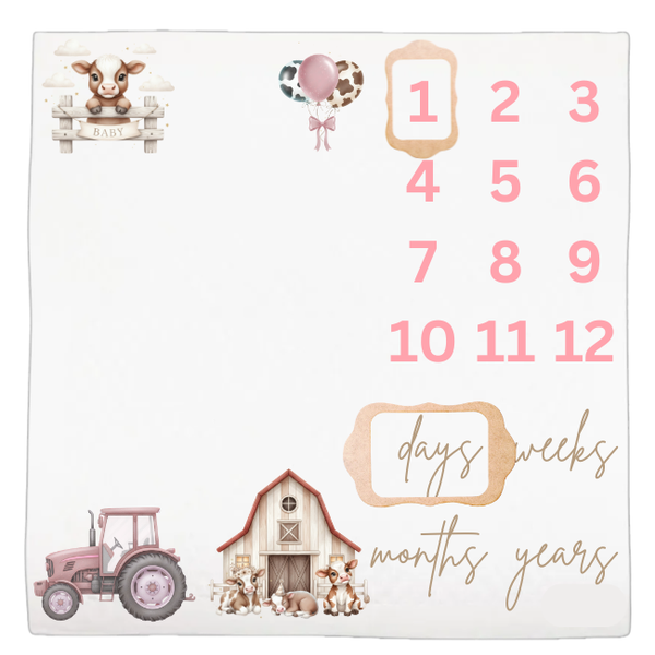 Baby Milestone Blanket Soft Memory Blanket-Farmer Pink