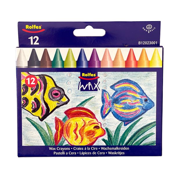Rolfes Large Wax Crayons 12 Assorted Colours, Bulk Pack of 10
