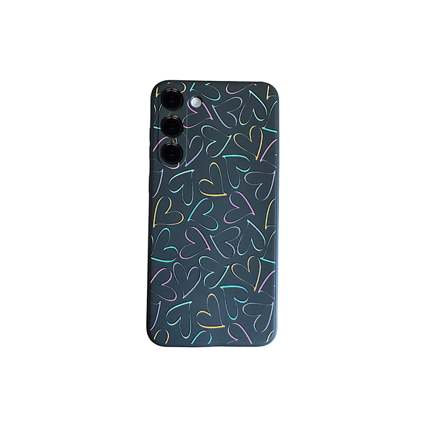 Black Phone Case with Colourful Hearts compatible with Samsung S23+
