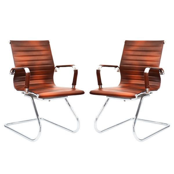 Ribbed Visitors Office Chairs - Set of 2 Per Box - Brown