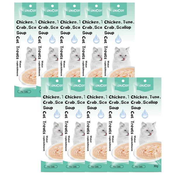 DaliCat Cat Hydration Soup Packs 10 × 30 g - Chicken, Tuna, Crab &amp; Scallop
