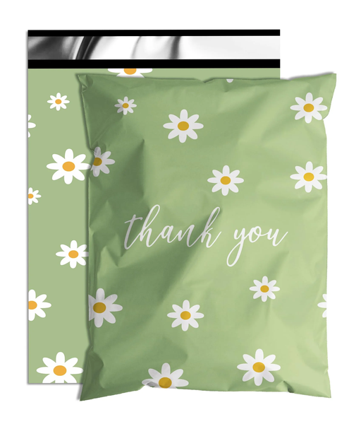 Polymailers Packaging 25x33cm Self-Adhesive Green Daisy Gift Bag 100
