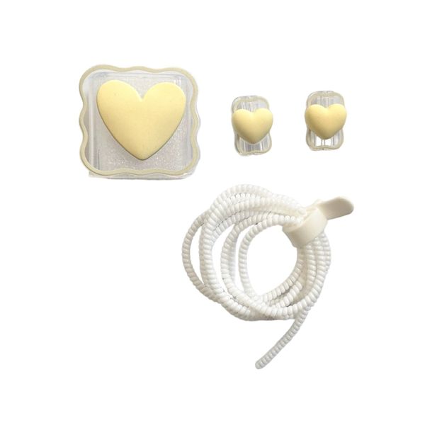 5pcs Heart Decor Data Cable Protector &amp; Charger Head Cover Set