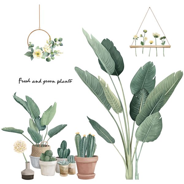 Fresh Potted House Plants Vinyl Art Sticker for Wall Decoration