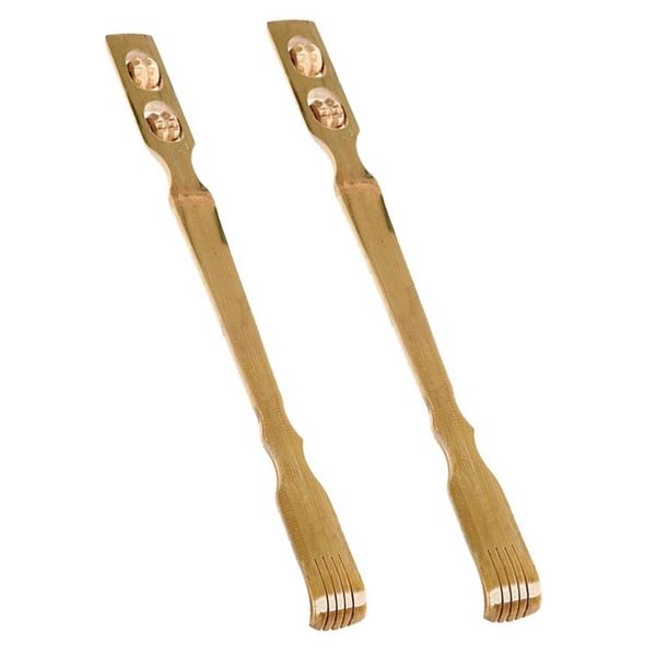 Bamboo Back Scratcher With Massage Wheel (Set of 2)